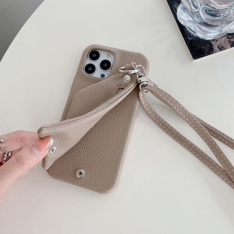 Mobile phone case purse card holder mobile phone case suitable for iPhone15 mobile phone case Apple 14pmax litchi pattern protective cover_voghion.com