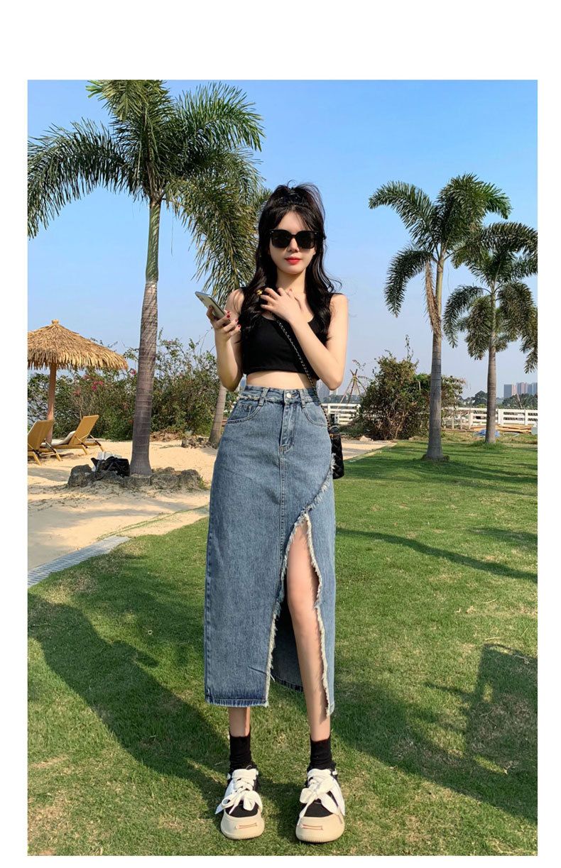 Gonna da cowboy, spacco da donna, linea ad A estiva alla moda a vita alta, lunghezza media irregolare con bordo in pelliccia e glutei_voghion.com