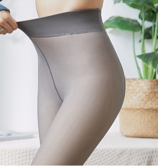 K Plus Size Thermal Leggings With Faux Sheer Look For Women; Grey Opaque Tights With Thickening Effect_voghion.com