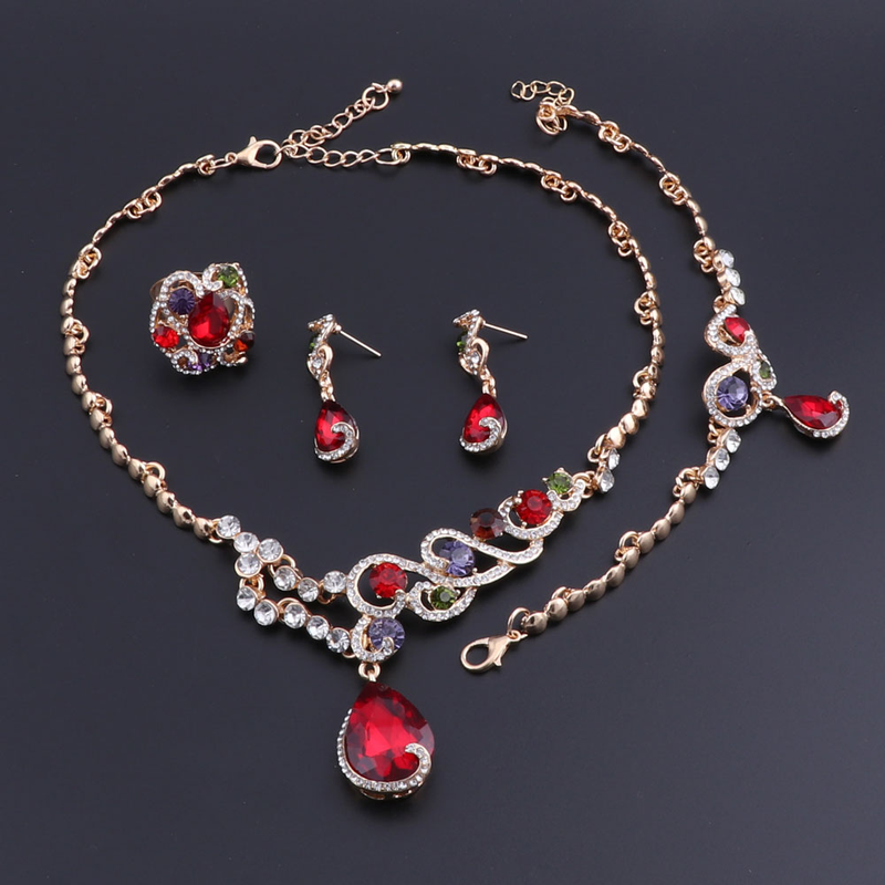 Set di gioielli da donna con zirconia cubica color oro, collana, orecchini, bracciale, anello, moda, ballo di fine anno_voghion.com