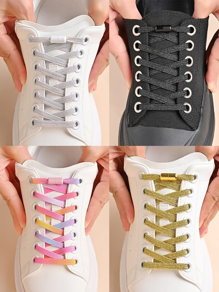 1 paio di lacci senza cravatta con fibbia per scarpe, perlati, leggeri, colorati, alla moda, senza lacci, lacci elastici, sneaker, per bambini e adulti_voghion.com