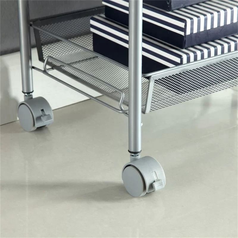 For Utility With Cart Storage Cart Rolling Metal 3Tier Wheels Office Kitchen Cart_voghion.com