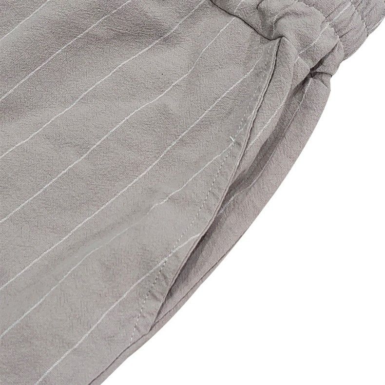 Vêtements pour hommes, costume d'été en lin pour hommes, chemise ample à manches courtes à rayures, short de plage, costume deux pièces_voghion.com