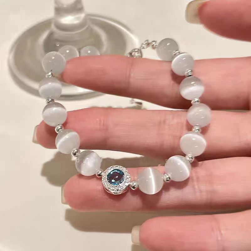 Pure Silver Sea Blue Treasure Cat Eye Stone For Women, Niche, Light Luxury Temperament, High Beauty Value, Exquisite And_voghion.com