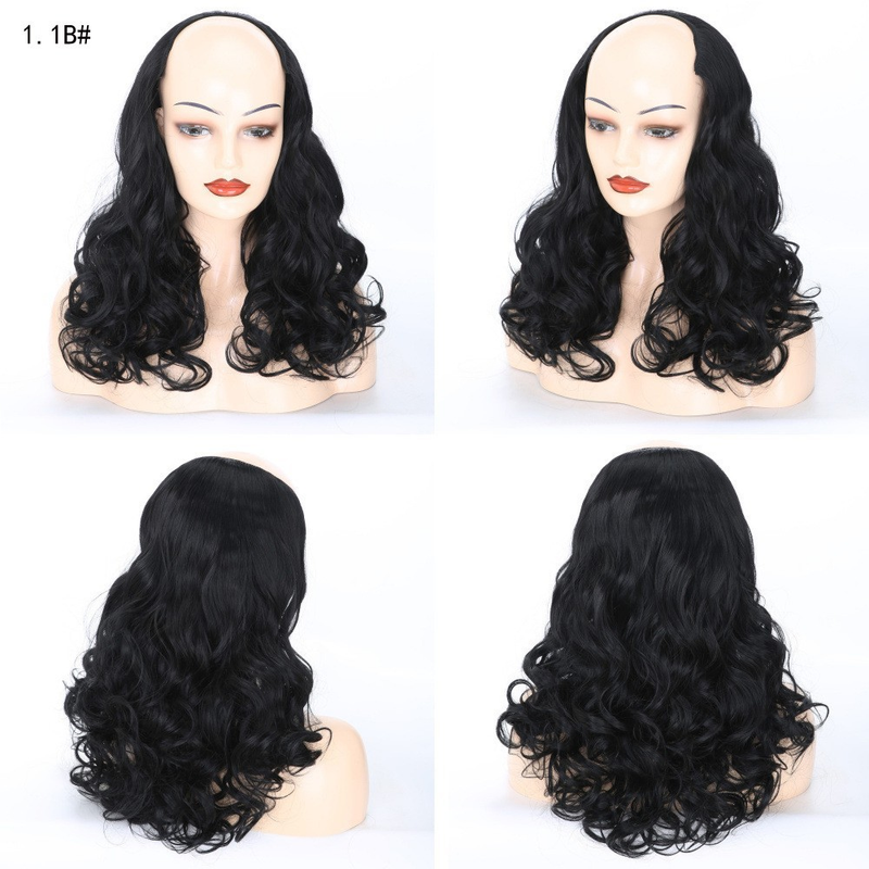 Synthetic hair U-shaped half head wig for women's medium large wave pear curl with natural fluffy long curly hair_voghion.com