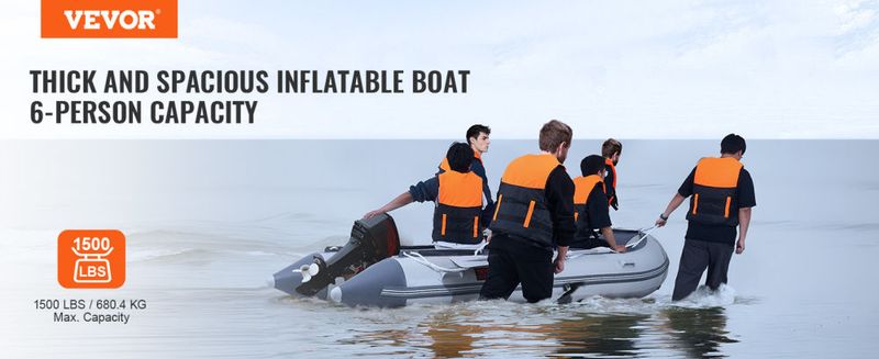 VEVOR Inflatable Dinghy Boat, 6-Person Transom Sport Tender Boat, with Marine Wood Floor and Adjustable Aluminum Bench, 1500 lbs Inflatable Fishing Bo_voghion.com