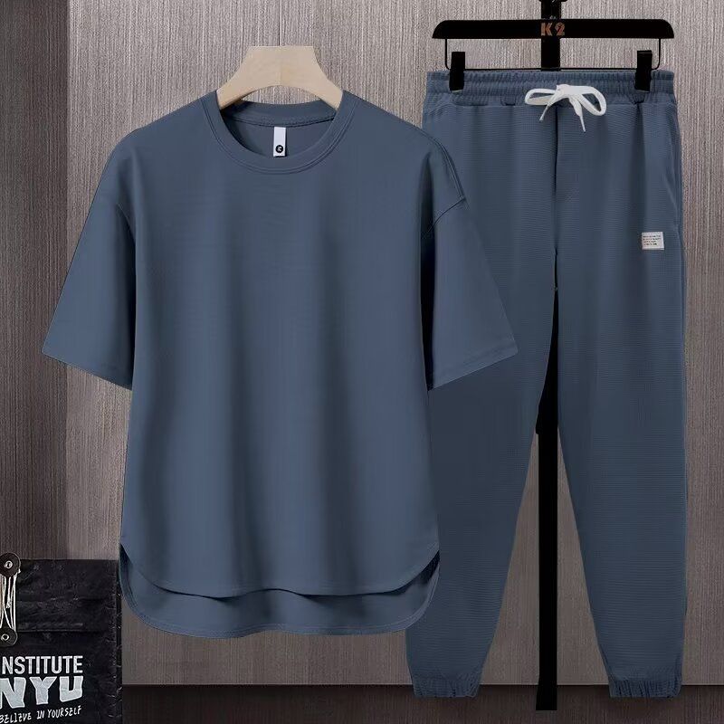 Loose-Fit Men's T-Shirt And Shorts 2-Piece Set Solid Color Summer Japanese Trendy Style Ins Short Sleeve Casual Wear_voghion.com