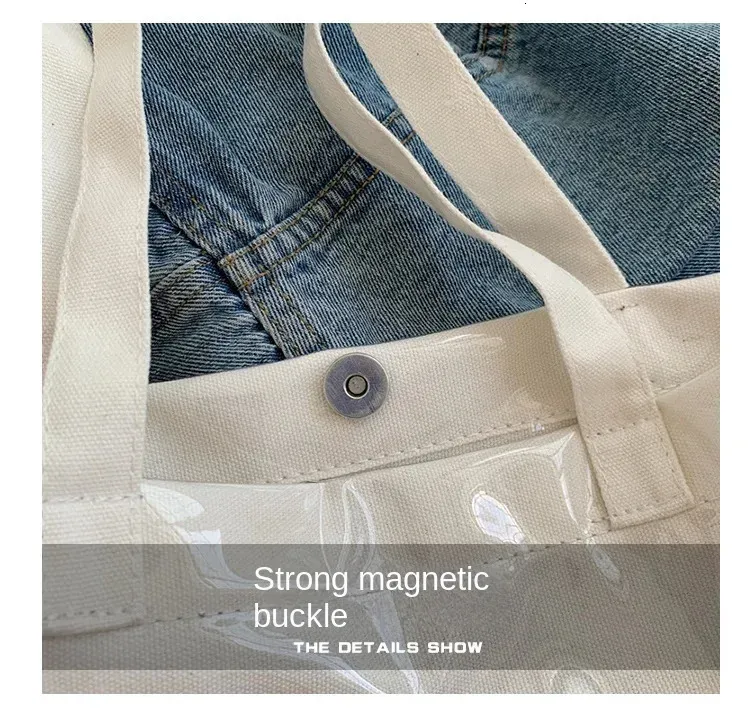 Borsa tote portatile in PVC trasparente semplice da ascella, in tela, monospalla, estiva, di grande capacità, da donna, 241214_voghion.com