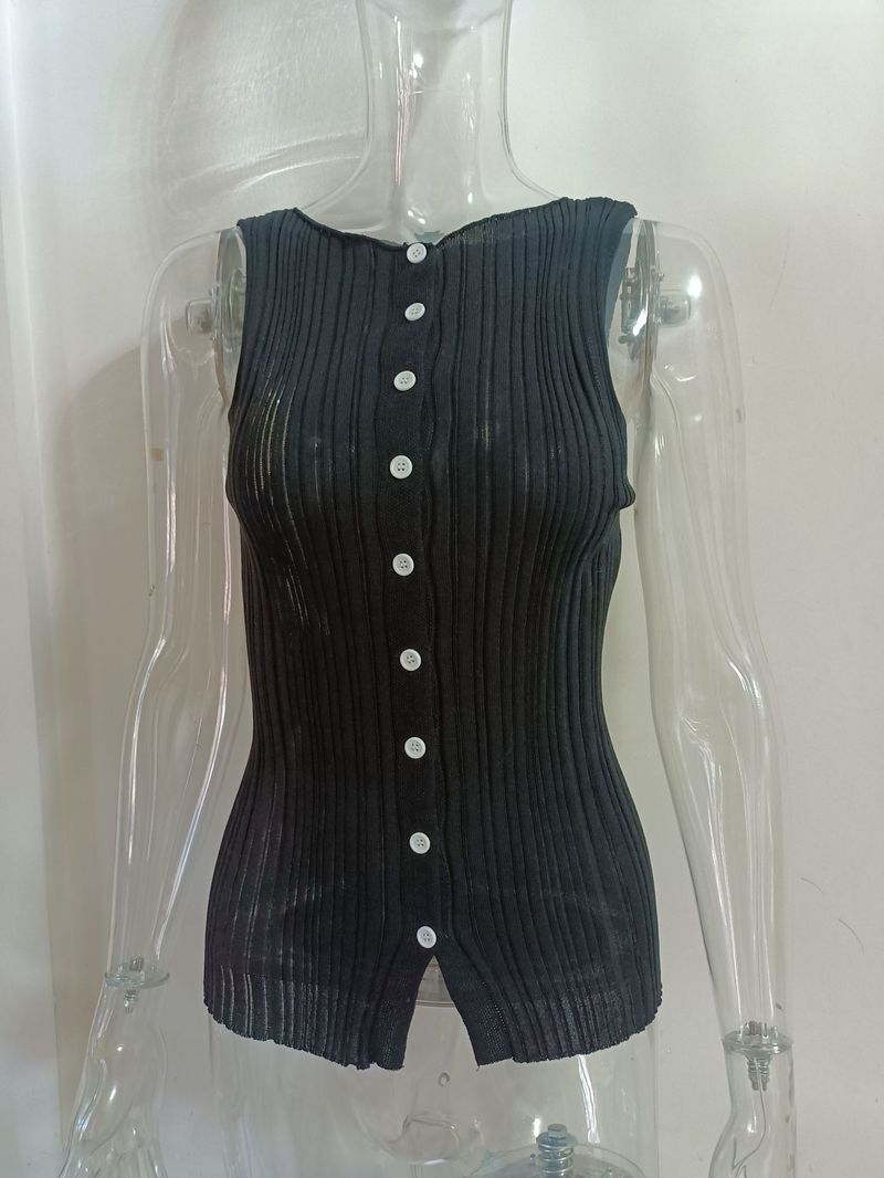 Débardeur sans manches pour femme - Débardeur d'été décontracté en polyester, coupe ajustée, respirant et léger, polyvalent pour la superposition_voghion.com