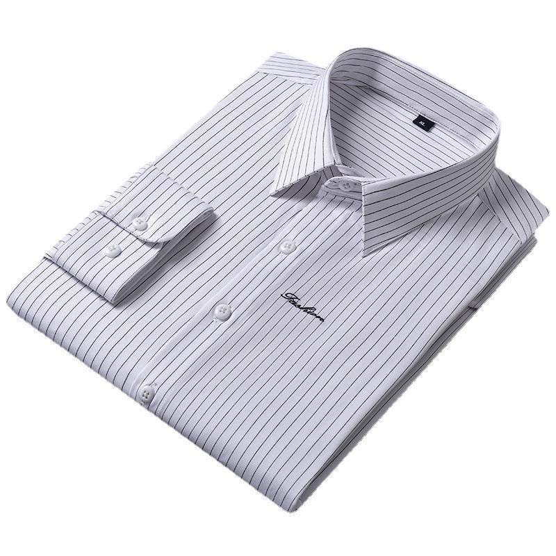 Jarní a podzimní nová pánská košile s dlouhým rukávem a klopou, slim fit, módní vyšívaný proužek, korejská edice, ležérní košile, trendy_voghion.com
