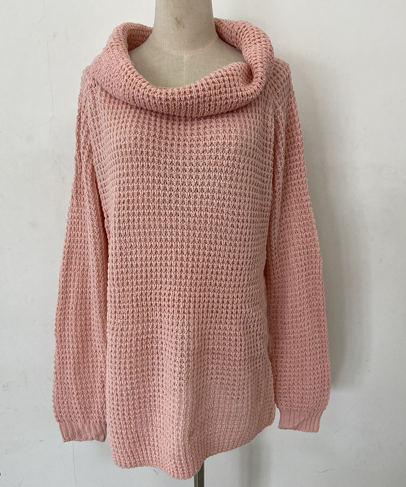 Women's one-line collar off-shoulder lapel sweater loose large version solid color sexy sweater_voghion.com