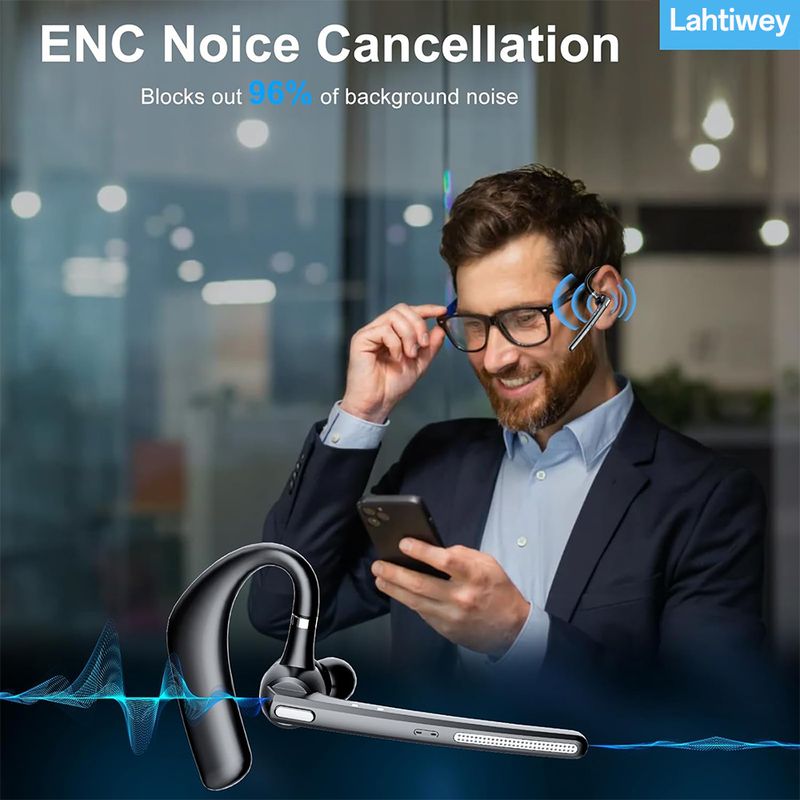 Bluetooth-Headset V5.3 für das Fahren im Büro, kabelloser Ohrhörer mit 500-mAh-Ladeetui, freihändige Kopfhörergeräusche_voghion.com