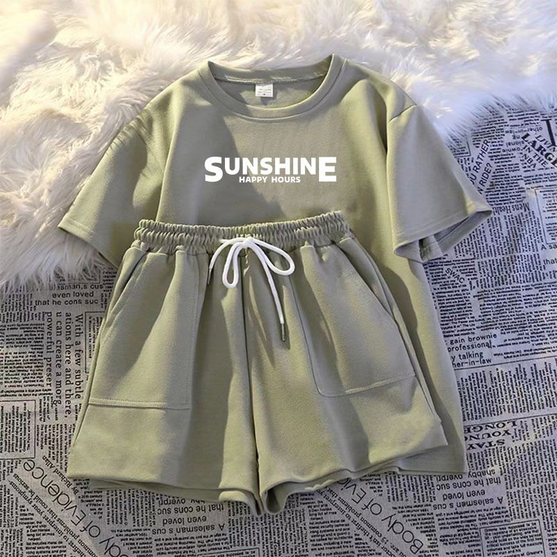 Ensemble deux pièces décontracté en soie de lait, imprimé été, nouveau style, short coréen ample, haut à manches courtes, tenue de sport_voghion.com