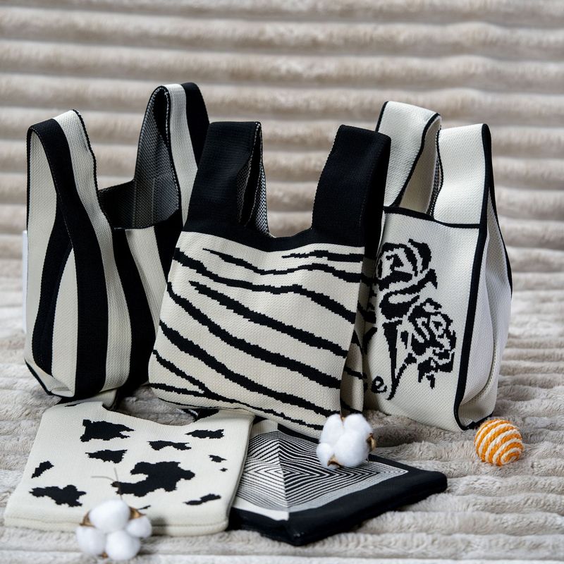 Borsa a secchiello grande in maglia intrecciata da donna, stile Ins, regalo_voghion.com