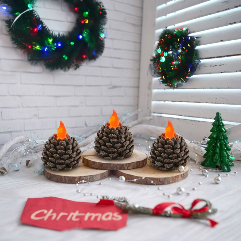 Pinecone Christmas Decorations - LED Flameless Pinecone Candles For Holiday Tabletop, Halloween & Party Decor_voghion.com