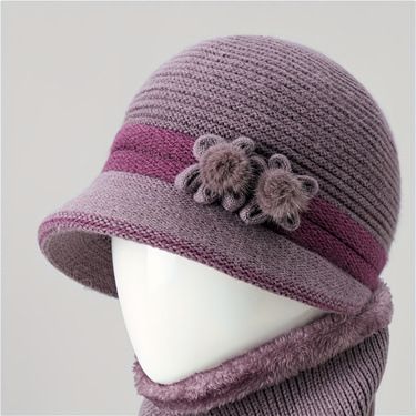 Winter Knitted For Middle-aged Elderly Women, Mom's Rabbit Fur Hat, Thickened And Fleece-lined, Grandma's Warm Wool Hat_voghion.com