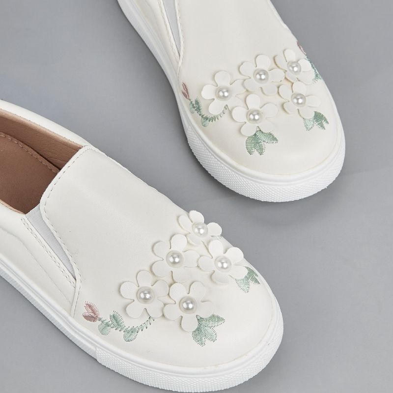 Scarpe da ginnastica bianche da bambina, punta tonda, suola piatta, stile western, ricamate, primavera e autunno_voghion.com