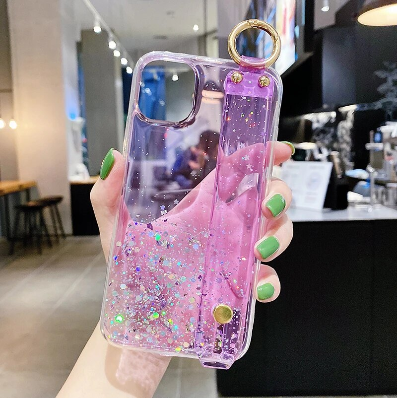 Bling Glitter Polsband Standhouder Case Voor Samsung S24 Ultra S23 S22 Plus S21 S20 FE A14 A54 a53 A23 A52 Soft Clear_voghion.com