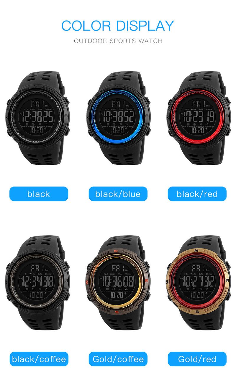 SKMEI 1251 Orologio sportivo da uomo con sveglia, cronografo, display LED, impermeabile, digitale, elettronico, orologio da polso da uomo, Reloj Hombre 1560_voghion.com