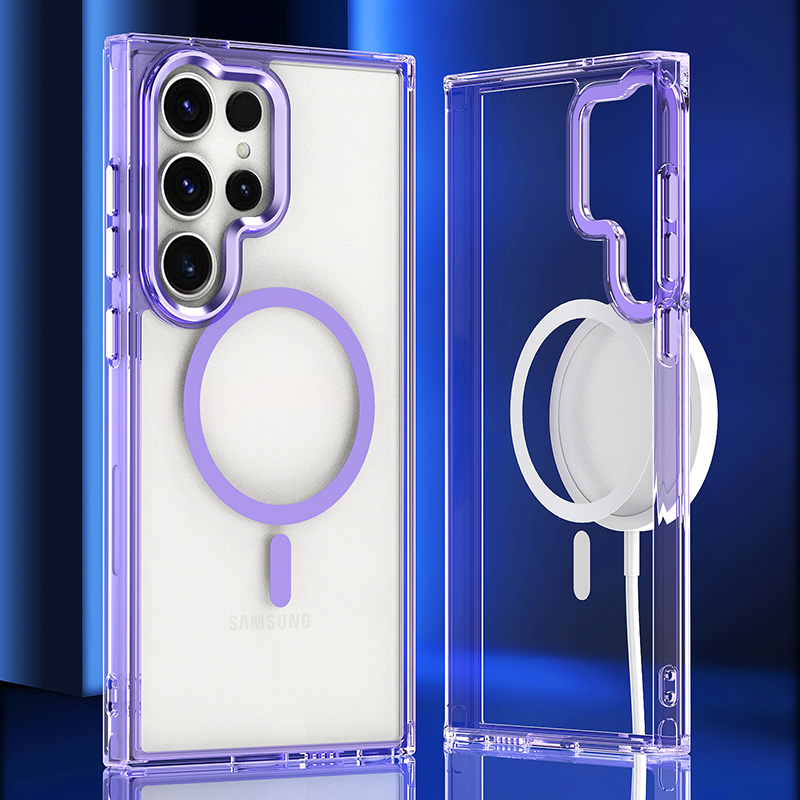 Funda magnética de carga inalámbrica transparente de lujo para Samsung Galaxy S23, S24, S25 Plus, S23Ultra, S24Ultra, S25Ultra, S24FE y S25Edge._voghion.com