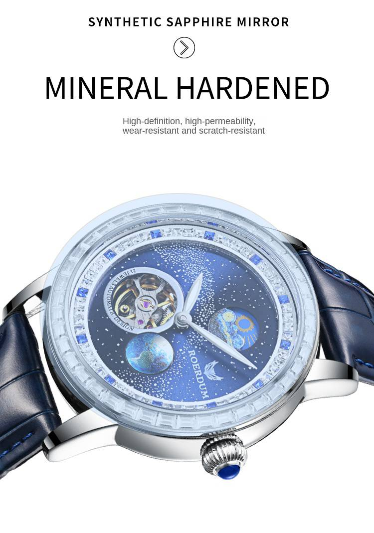 ROERDUM Wandering Planet - Leather Strap, Blue Dial, Trendy Men's Mechanical Watch_voghion.com