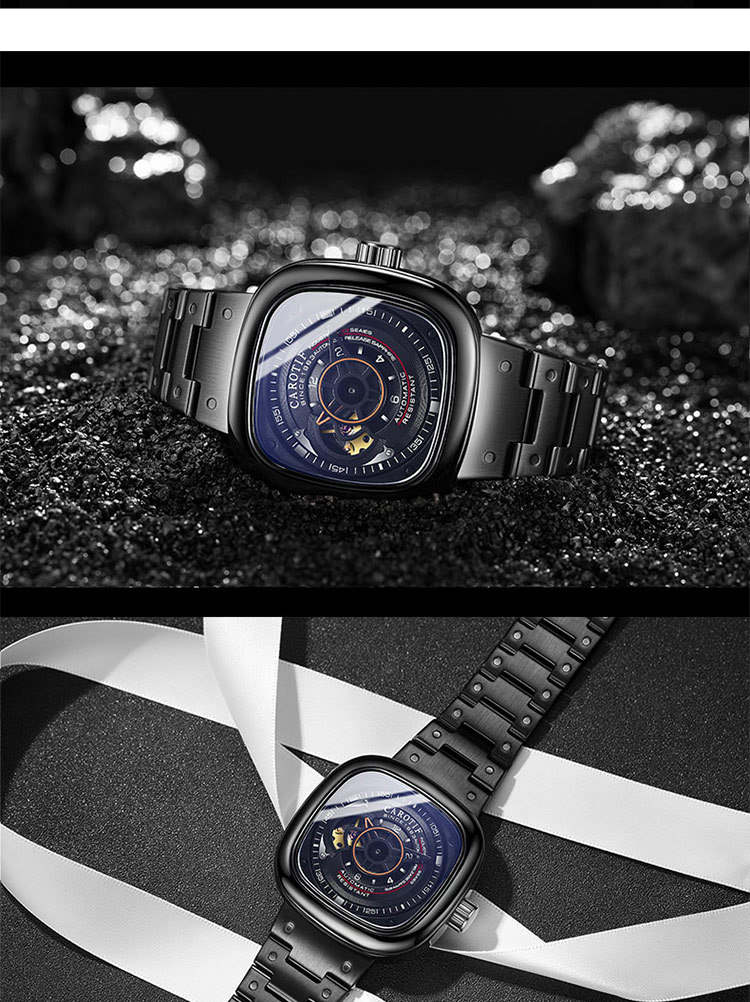 Montres mécaniques pour hommes Montre mécanique automatique Montre pour homme Bracelet en acier creux Montre à grand cadran carré_voghion.com