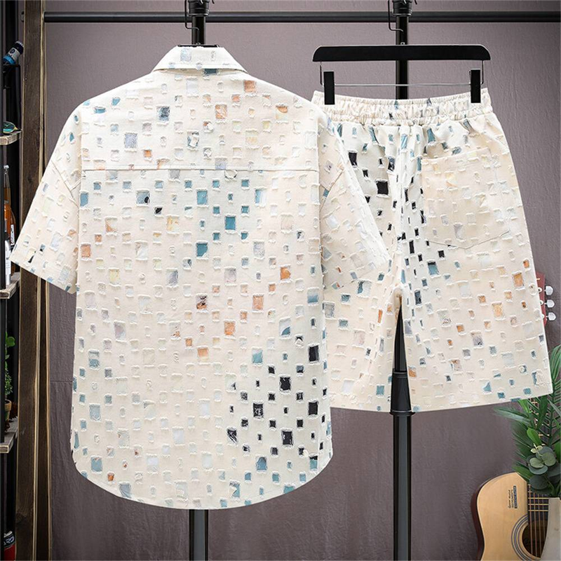 Été 2025 Mode 2 pièces Ensemble Survêtement Homme 100% Coton Deux Chemises Shorts Haruku Streetwear Ensembles Oversize Tenues Courtes Costumes M-4XL_voghion.com