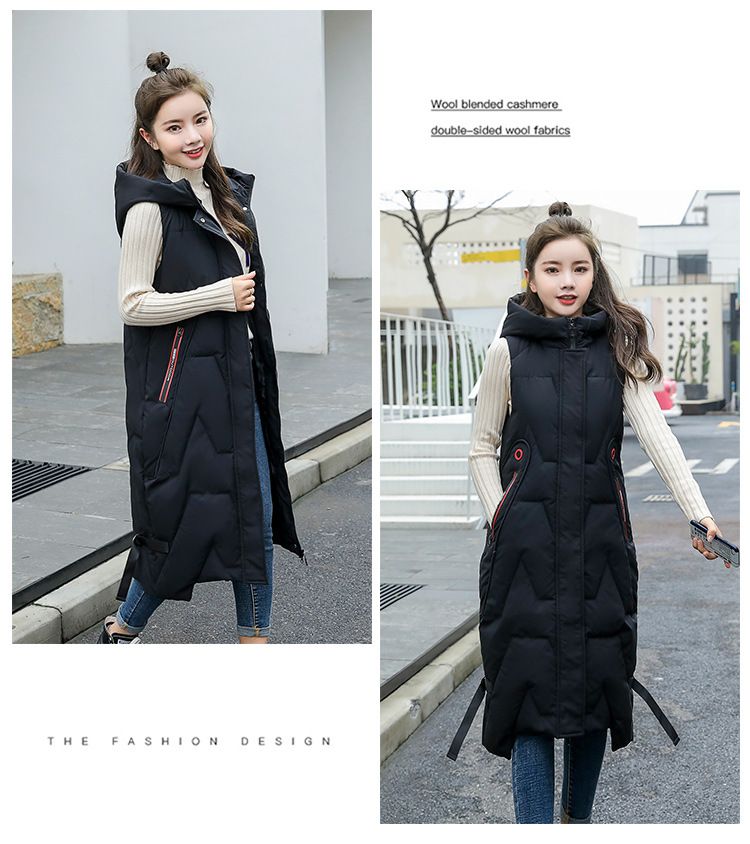 Dameskleding Dames lang gewatteerd vest met capuchon - Wintermode gewatteerd mouwloos jack voor casual en kantoor (wit/groen/zwart, M-XXL)_voghion.com