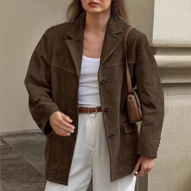Blazer en daim pour femme – Effet 3D, coupe oversize, manches longues, style streetwear décontracté pour l'automne et l'hiver_voghion.com