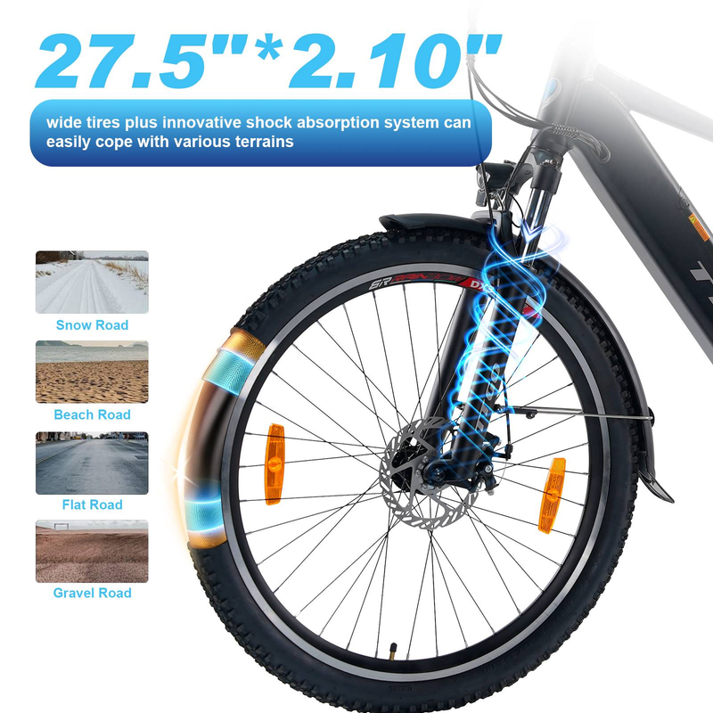VTT électrique TTGO M300 27,5 pouces, moteur 250 W, autonomie 120 km, capteur de couple, assistance au pédalage, Shimano 7 vitesses, freins à disque mécaniques, pour l'extérieur_voghion.com