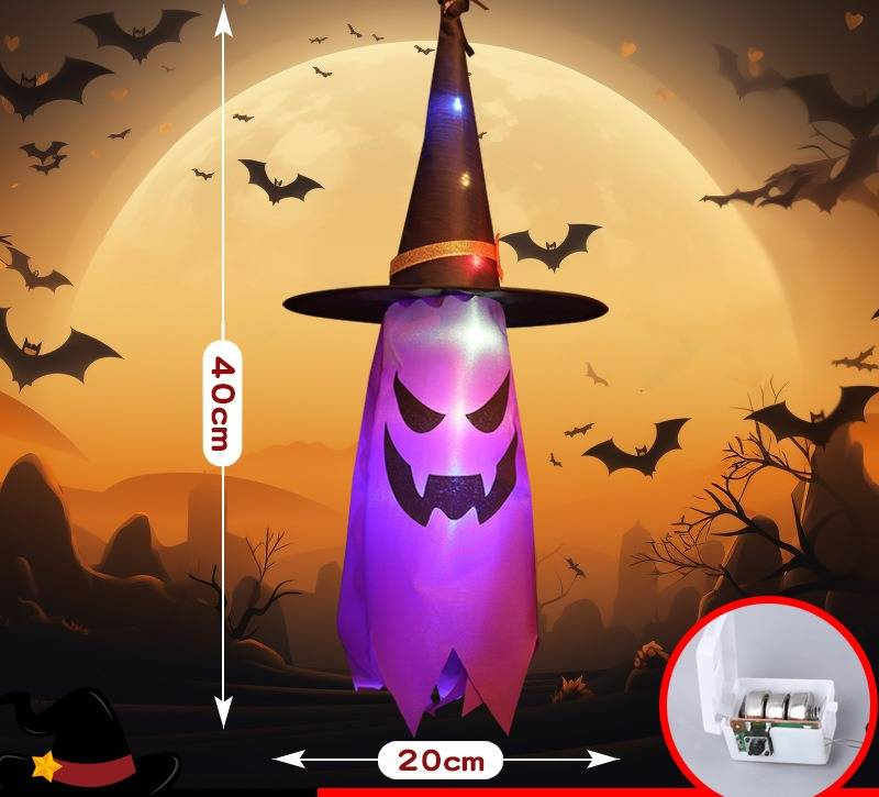 Glowing Halloween Witch Hats Outdoor Decorations - Colorful Ghost Witch Hats For Trees, Eaves & Parties_voghion.com