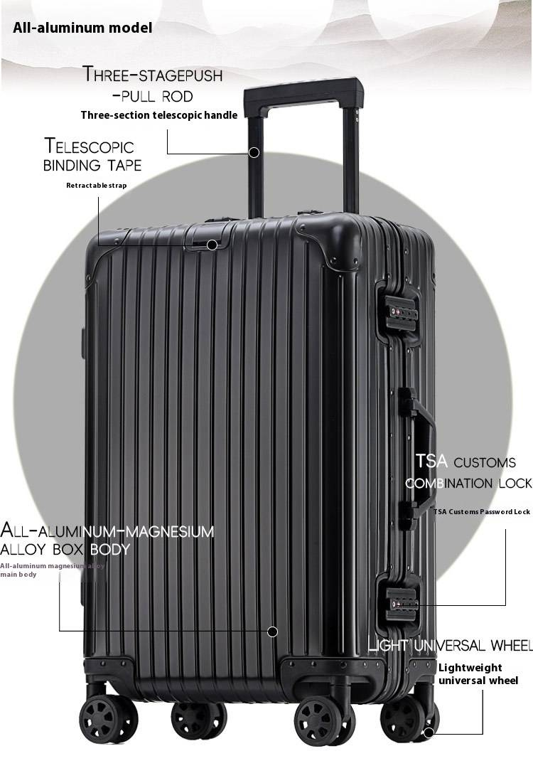 Bagaglio a mano di alta qualità in lega di alluminio e magnesio - Valigia leggera con lucchetto TSA da 20", 22", 24", 26", 29", con ruote girevoli a 360°, impermeabile_voghion.com