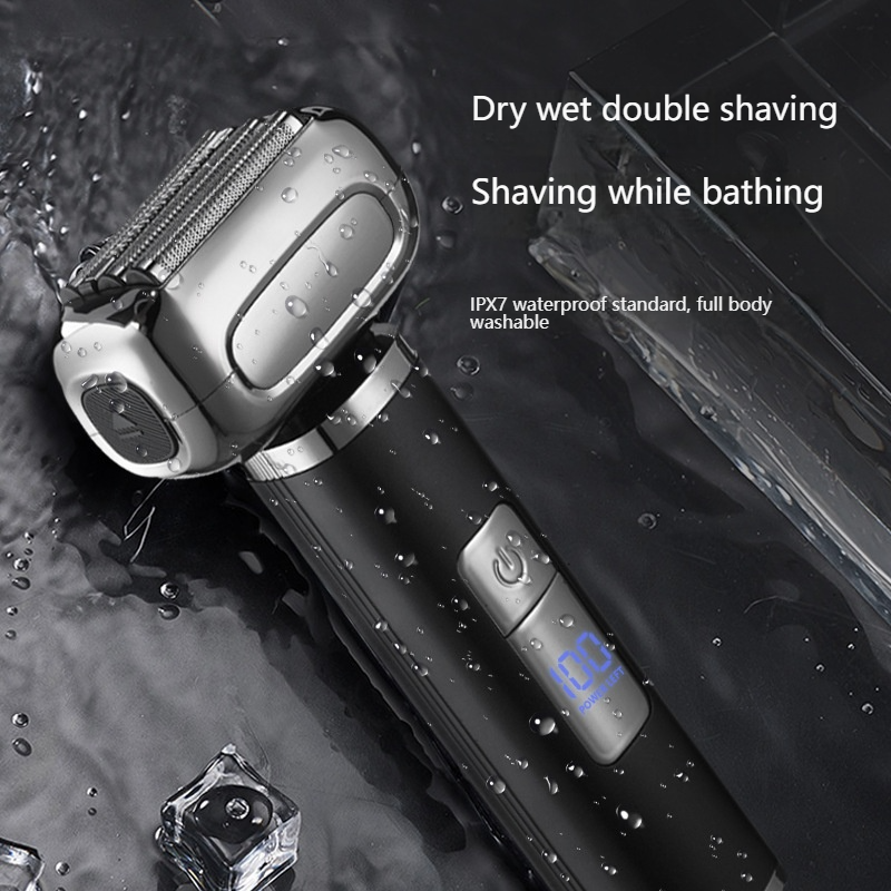 Smart Electric Shaver For Men, LED Display, Wet & Dry Use, 2-Blade Rechargeable Shaver, Low Noise (36dB), Portable Travel Shaver With Floating Heads_voghion.com