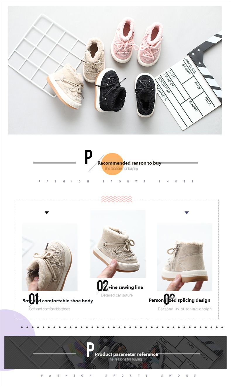 Schneestiefel mit warmem Futter, koreanischer Stil Baby-Baumwollschuhe_voghion.com