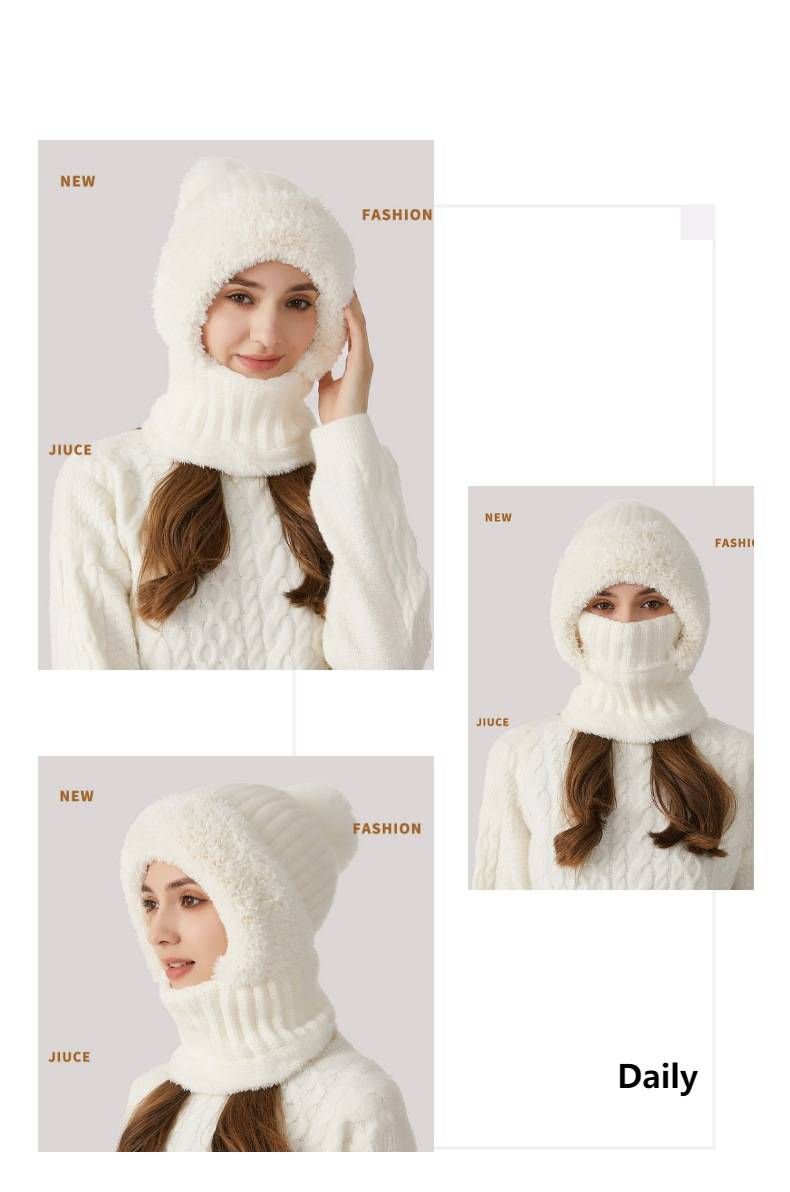 Women's Knitted Hat Scarf Mask Combo - Warm Winter Fleece Lined Beanie With Neck Warmer For Cold Weather_voghion.com