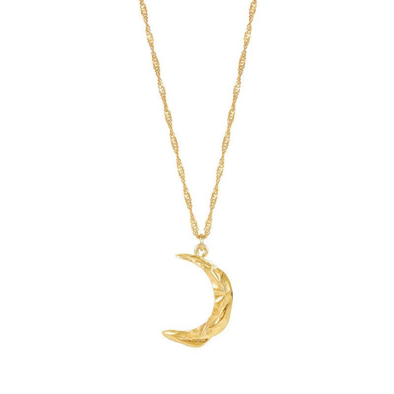 Collier élégant avec pendentif lune en laiton plaqué or, bijou géométrique pour femme, idéal au quotidien._voghion.com