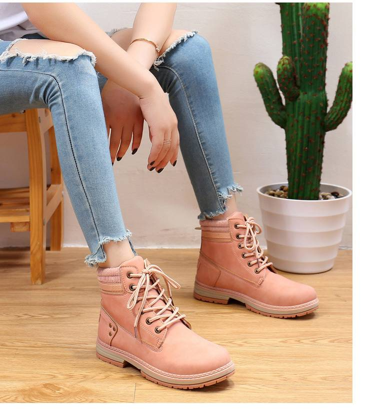 Women's Winter Lined Martin Boots – Waterproof PU Leather Mid-Calf Boots With Rubber Sole, Slip-Resistant & Warm, Fashionable Round-Toe Work Boots_voghion.com