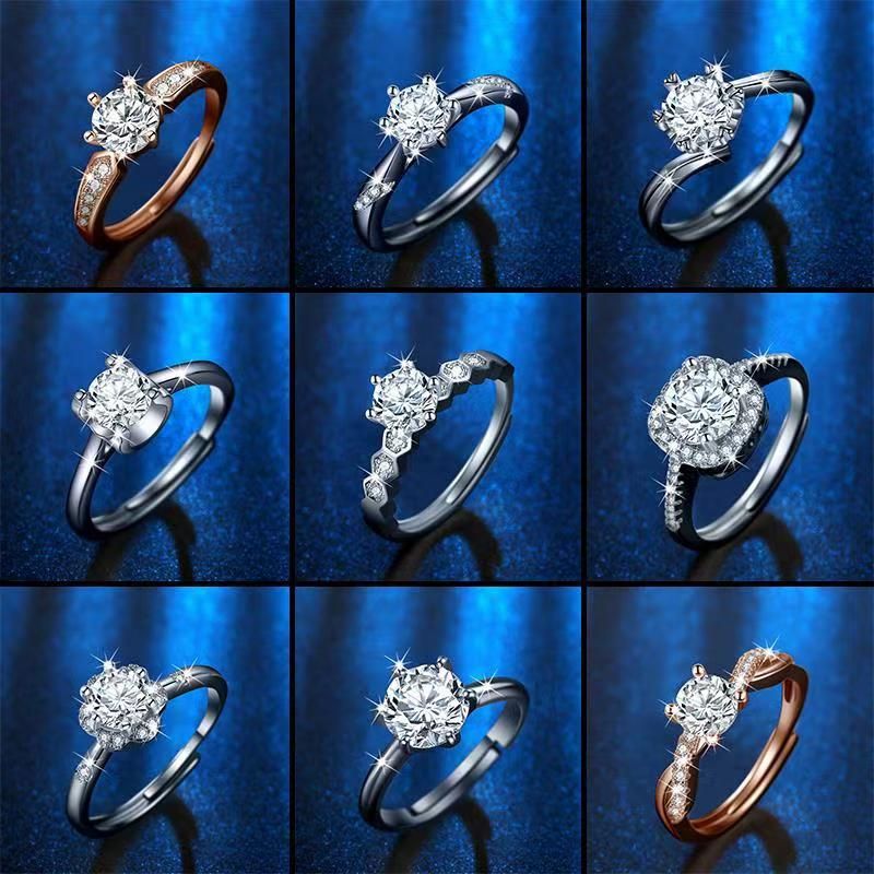Mossanit-Diamantring für Frauen – Koreanischer Stil, Sechs-Zinken-Fassung, Diamant-Imitat-Ring, Paarring – Offenes Band, Ehering, minimalistischer Ring_voghion.com