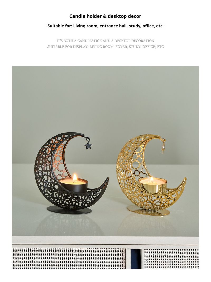 Portacandele a forma di mezzaluna: candelabro in metallo in stile mediorientale per decorazioni per la casa, matrimoni a tema arabo e interni boho_voghion.com
