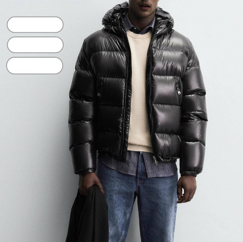 Giacca da uomo con cappuccio, cerniera e tasche - Cappotto casual invernale imbottito in cotone (nero, marrone, rosso, blu, verde oliva)_voghion.com