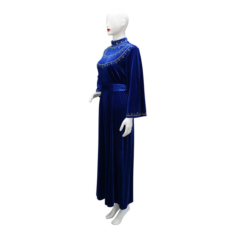 Women's Clothing Abaya Robe Velvet Zipper Green Water Drop Diamond Dress_voghion.com