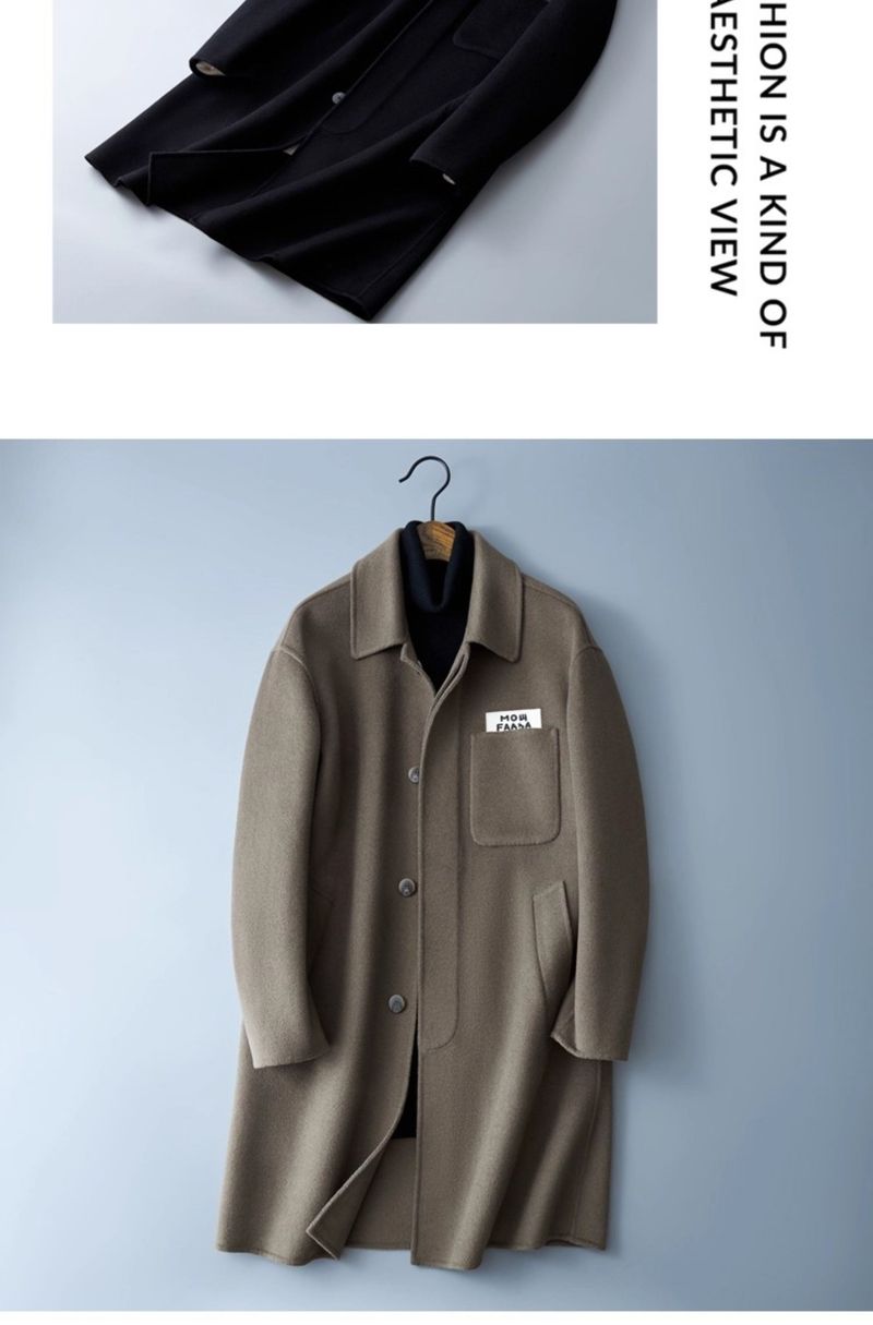 Double-Sided Wool Cashmere Mid-Length Autumn Casual High-End Woolen Trench Coat Men's Fashion_voghion.com