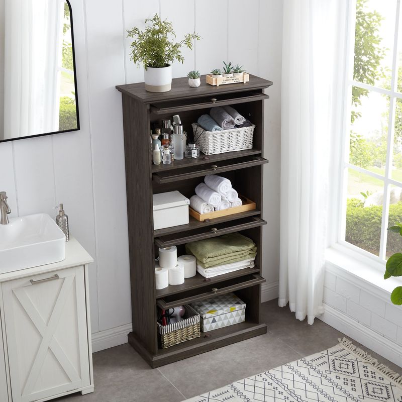 Glass Display Cabinet 4 Tier Glass Display Cabinet Storage Curio Cabinet With Flip Up Glass Doors, Collectors Showcase Toy Figure Organizers Rack, Bookcase For Living Room BRO_voghion.com