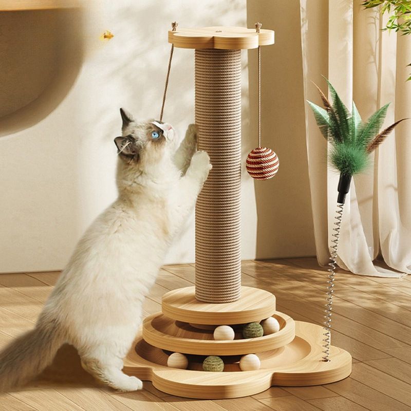 Scratching Board Cat Climbing Frame Integrated Wear-Resistant Non-Shedding Sisal Vertical Kitten Toy Teaser Wand_voghion.com