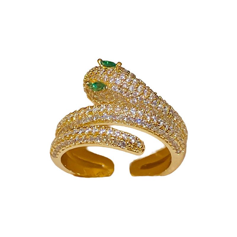Anello aperto in argento con zirconi scintillanti e diamanti di lusso, stile serpentino, di alta qualità, semplice e versatile, alla moda e alla moda._voghion.com