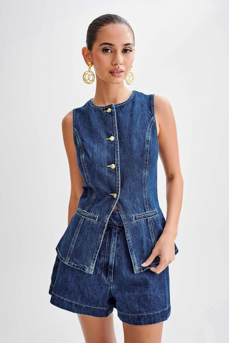 Frauen Kleidung mode lässig ärmellose hohe taille frauen anzug denim shorts_voghion.com