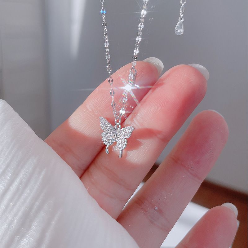 S Pure Silver Full Butterfly For Women, With A High-end Feel That Does Not Fade. 2024 Zircon Sparkling Diamond Necklace_voghion.com