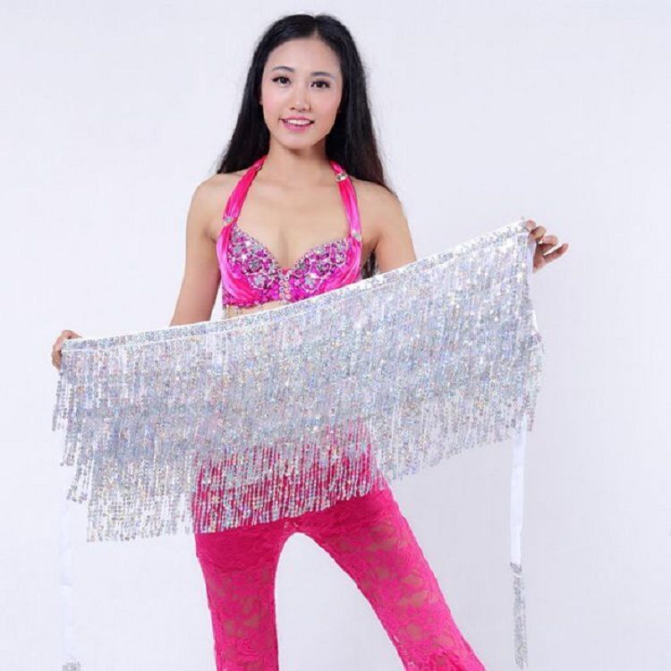 Bauchkette Neue Pailletten Vierlagiger Quastengürtel Indischer Tanz Performance Praxis Krawatte Hüftrock Taillenschal_voghion.com