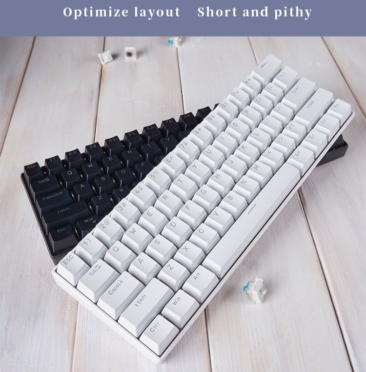 Miniteclado mecánico portátil F61 con cable, luz mixta, periférico para juegos de computadora y oficina, 61 teclas_voghion.com