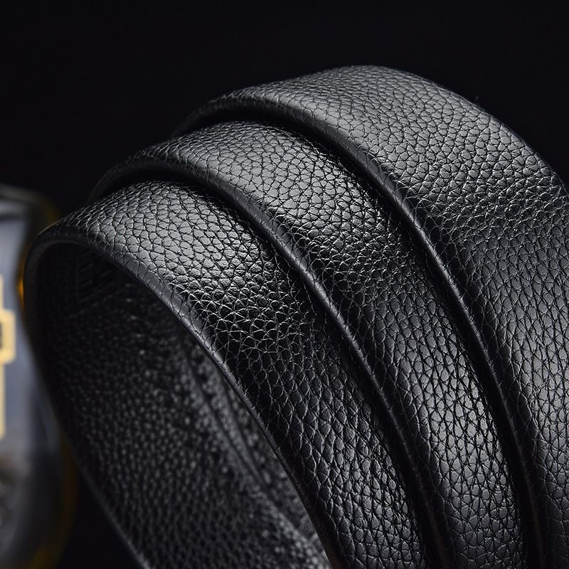 Litchi patterned top layer cowhide leather with edging, male automatic buckle groove, width of 3.4CM, real belt body_voghion.com
